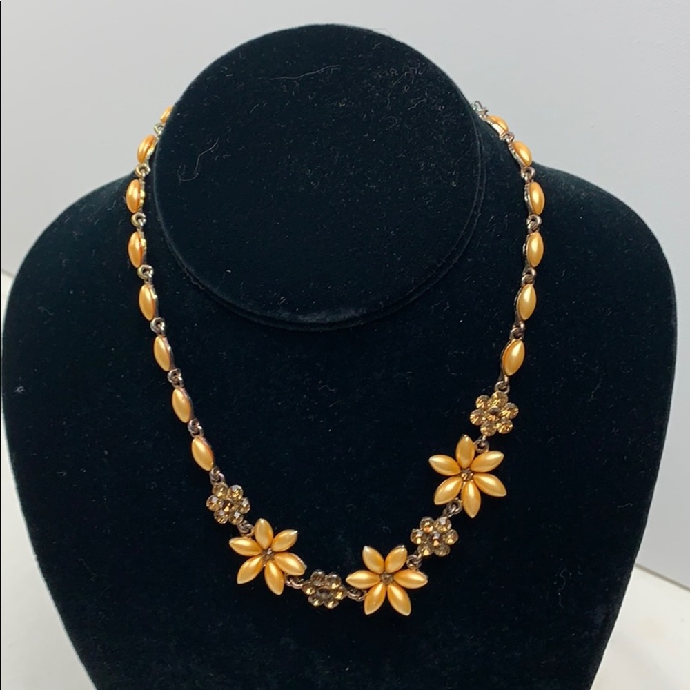 VCLM peach orange floral rhinestone‎ necklace
